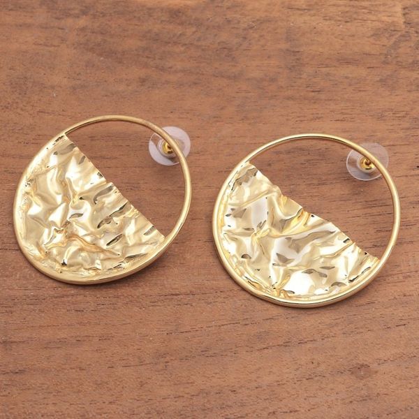 Alternate image for Circular Modern Gold-Plated Brass Drop Earrings from Bali Surface Waves