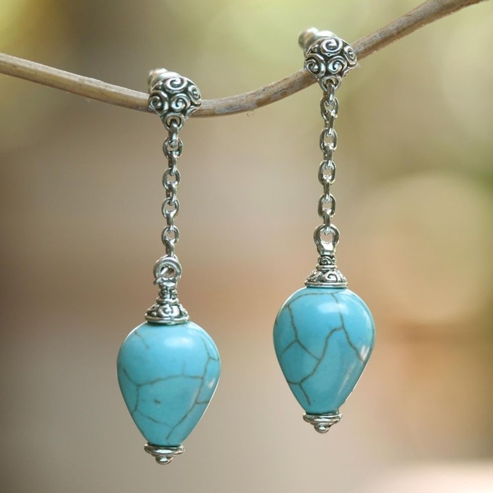 Sterling Silver Earrings with Blue Reconstituted Turquoise 'Blue Censer'