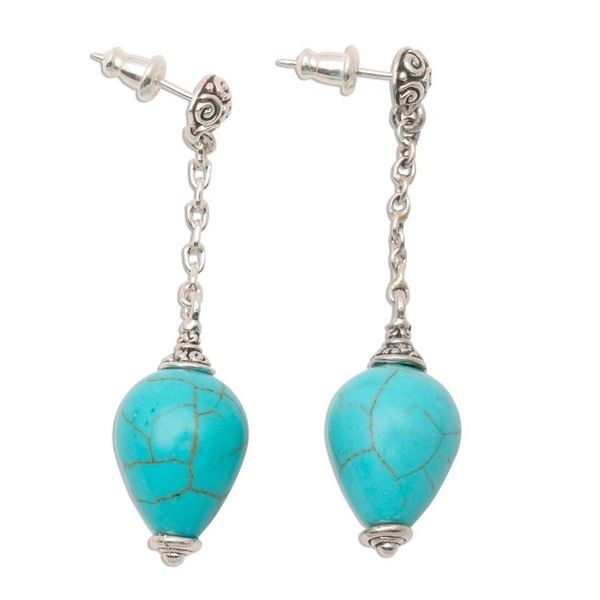 Alternate image for Sterling Silver Earrings with Blue Reconstituted Turquoise Blue Censer
