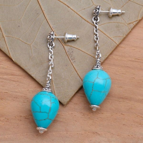 Alternate image for Sterling Silver Earrings with Blue Reconstituted Turquoise Blue Censer
