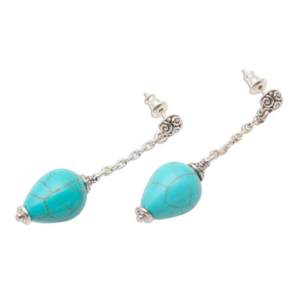 Alternate image for Sterling Silver Earrings with Blue Reconstituted Turquoise Blue Censer