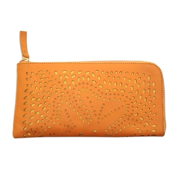 Alternate image for Floral Pattern Leather Clutch in Amber from Bali Scattered Stars in Amber