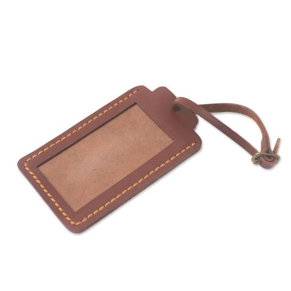 Alternate image for Brown Leather Luggage Tag in Black Crafted in Java Identity in Brown