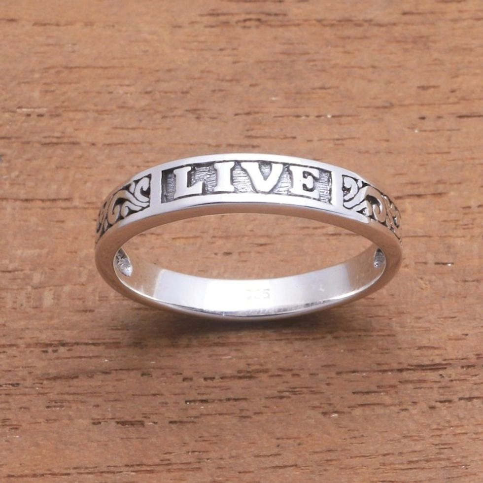Inspirational Sterling Silver Band Ring from Bali 'Live Swirls'