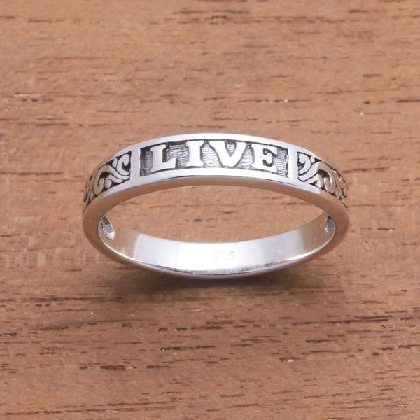 Alternate image for Inspirational Sterling Silver Band Ring from Bali Live Swirls