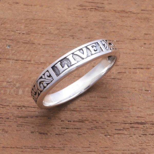 Alternate image for Inspirational Sterling Silver Band Ring from Bali Live Swirls