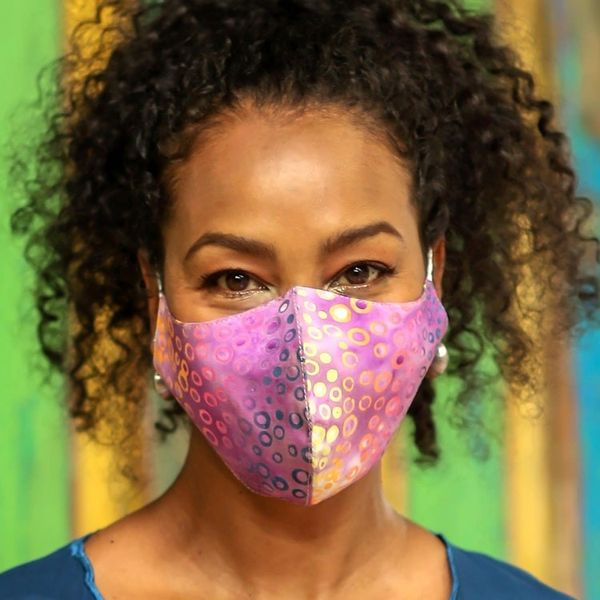 Alternate image for 2 Contoured Double Layer Rayon Batik Elastic Loop Face Masks Waves and Bubbles