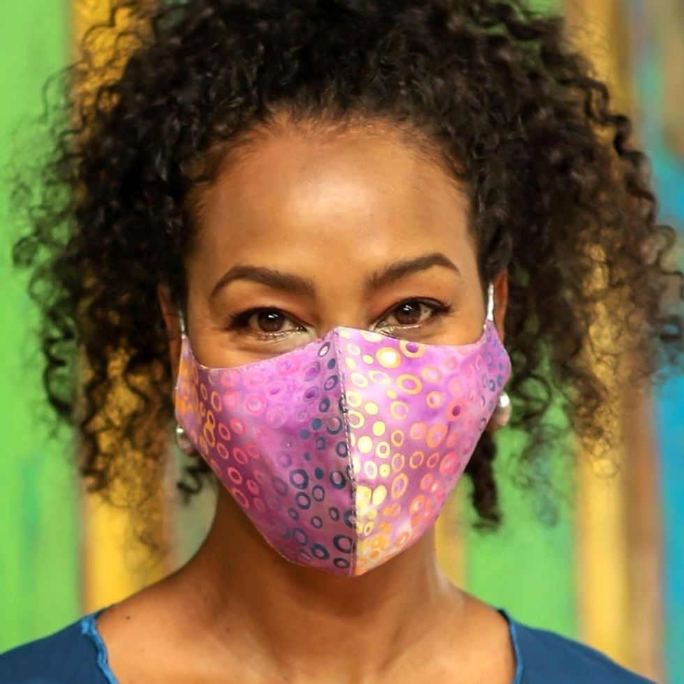 2 Contoured Double Layer Rayon Batik Elastic Loop Face Masks 'Waves and Bubbles'