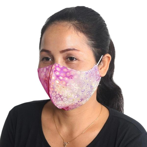 Alternate image for 2 Contoured Double Layer Rayon Batik Elastic Loop Face Masks Waves and Bubbles
