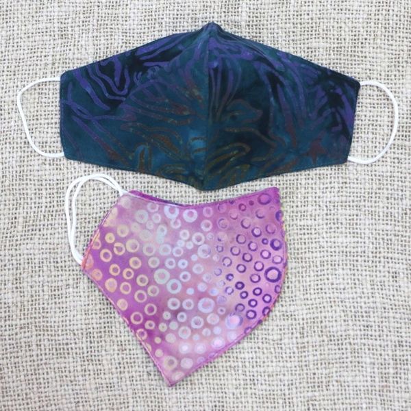 Alternate image for 2 Contoured Double Layer Rayon Batik Elastic Loop Face Masks Waves and Bubbles