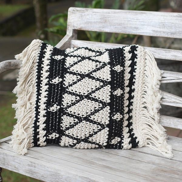 Alternate image for Geometric Ebony and Eggshell Cotton Cushion Cover Geometric Shadow