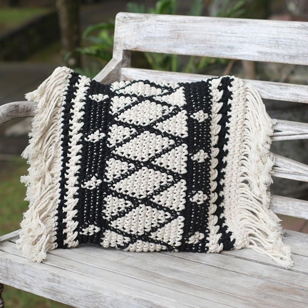 Geometric Ebony and Eggshell Cotton Cushion Cover 'Geometric Shadow'