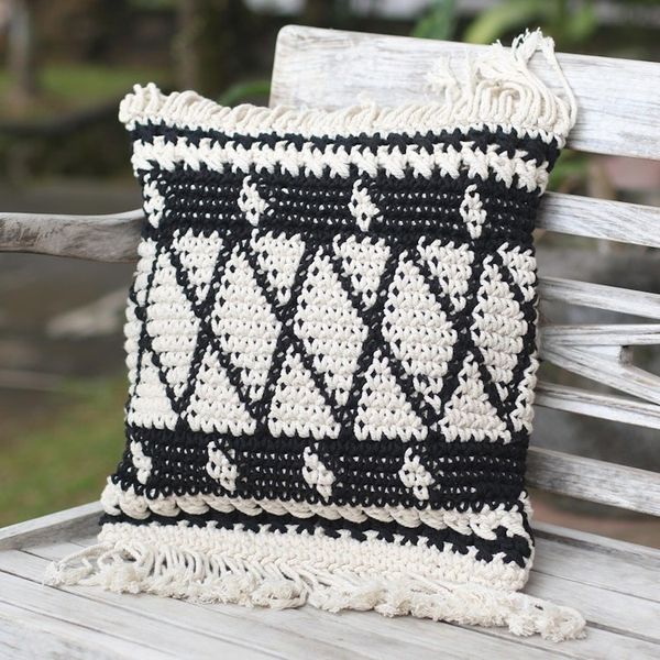 Alternate image for Geometric Ebony and Eggshell Cotton Cushion Cover Geometric Shadow