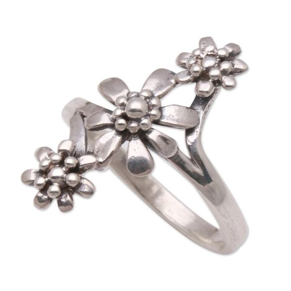 Alternate image for Flower Trio Sterling Silver Cocktail Ring from Bali Bouquet Trio