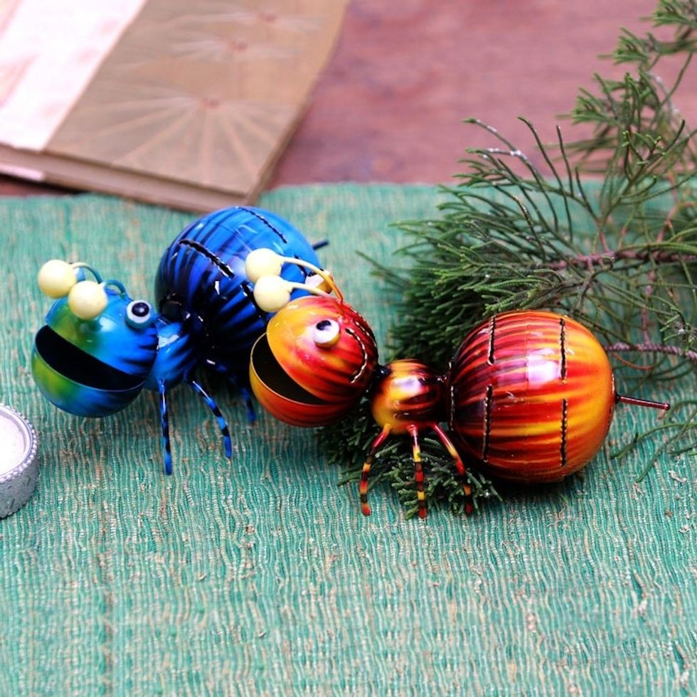 Handcrafted Steel Ant Decorative Accents from Bali Pair 'Happy Ants'