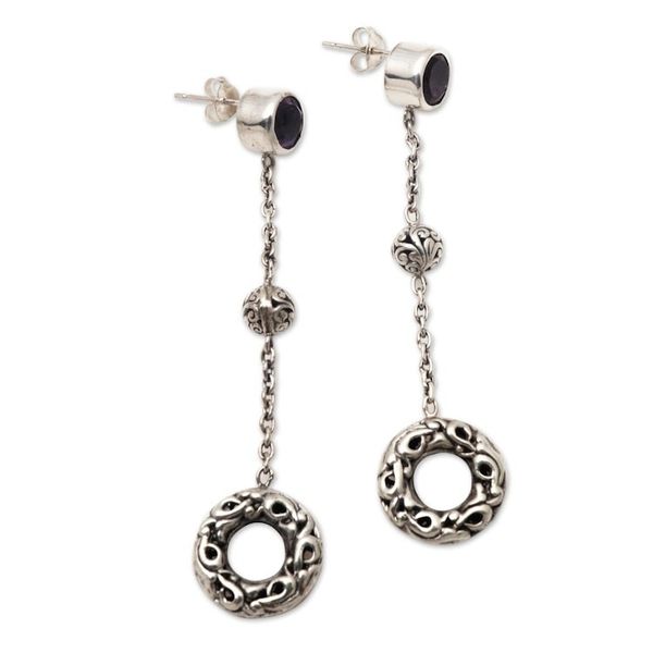 Alternate image for Dangle Earrings with Amethyst and Sterling Silver Pendulum Loops