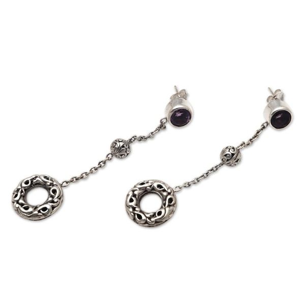 Alternate image for Dangle Earrings with Amethyst and Sterling Silver Pendulum Loops