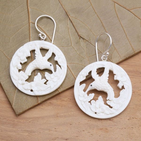 Alternate image for Handcrafted Balinese Hummingbird Earrings Hummingbird Halo