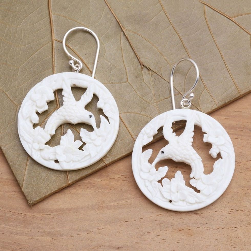Handcrafted Balinese Hummingbird Earrings 'Hummingbird Halo'