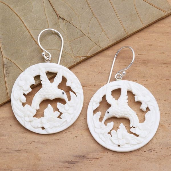Alternate image for Handcrafted Balinese Hummingbird Earrings Hummingbird Halo