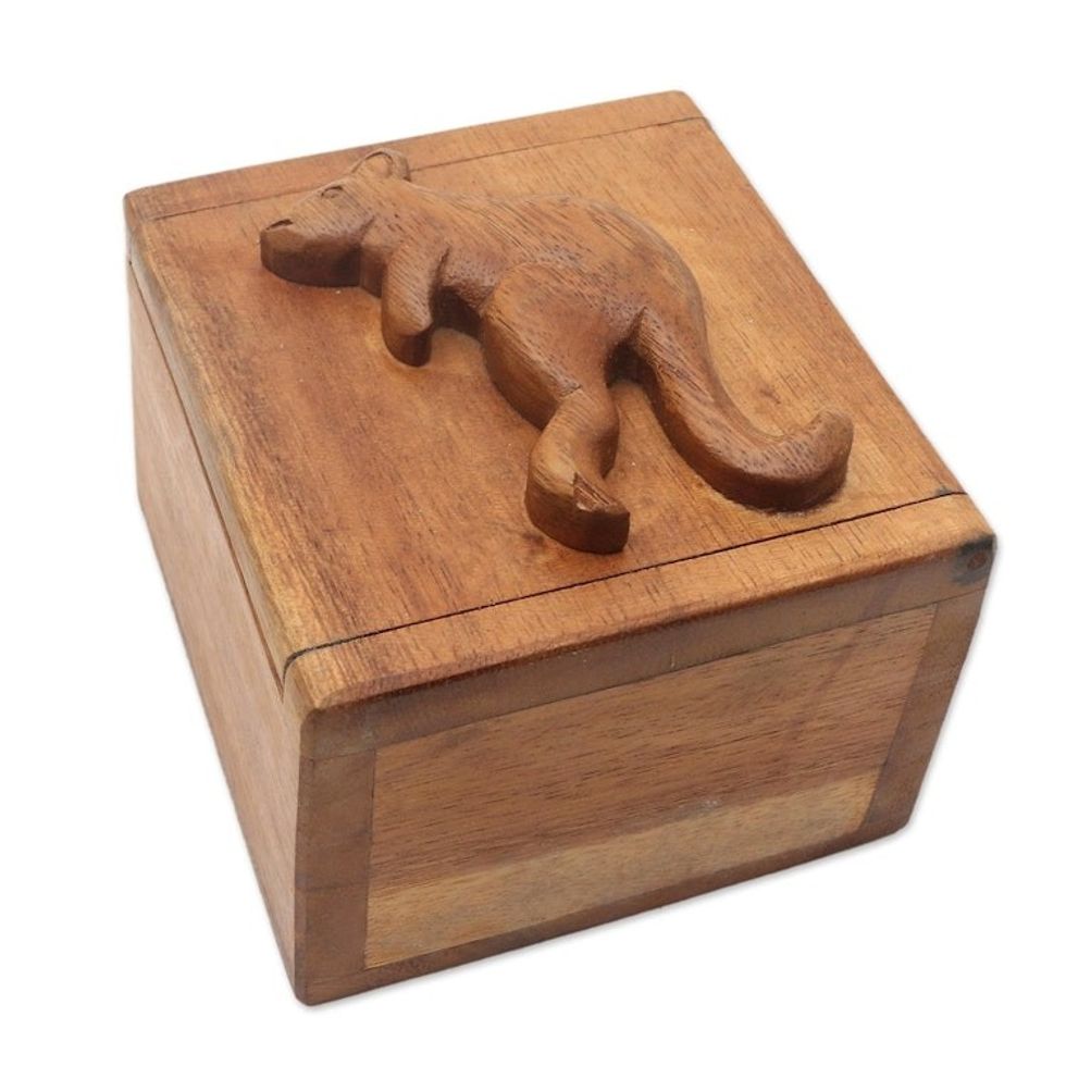 Decorative Wood Box with Kangaroo Hinged Lid 'Kangaroo'