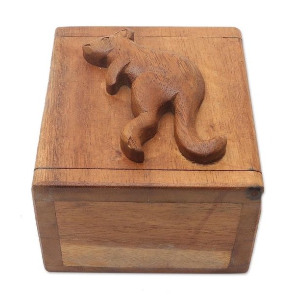 Alternate image for Decorative Wood Box with Kangaroo Hinged Lid Kangaroo