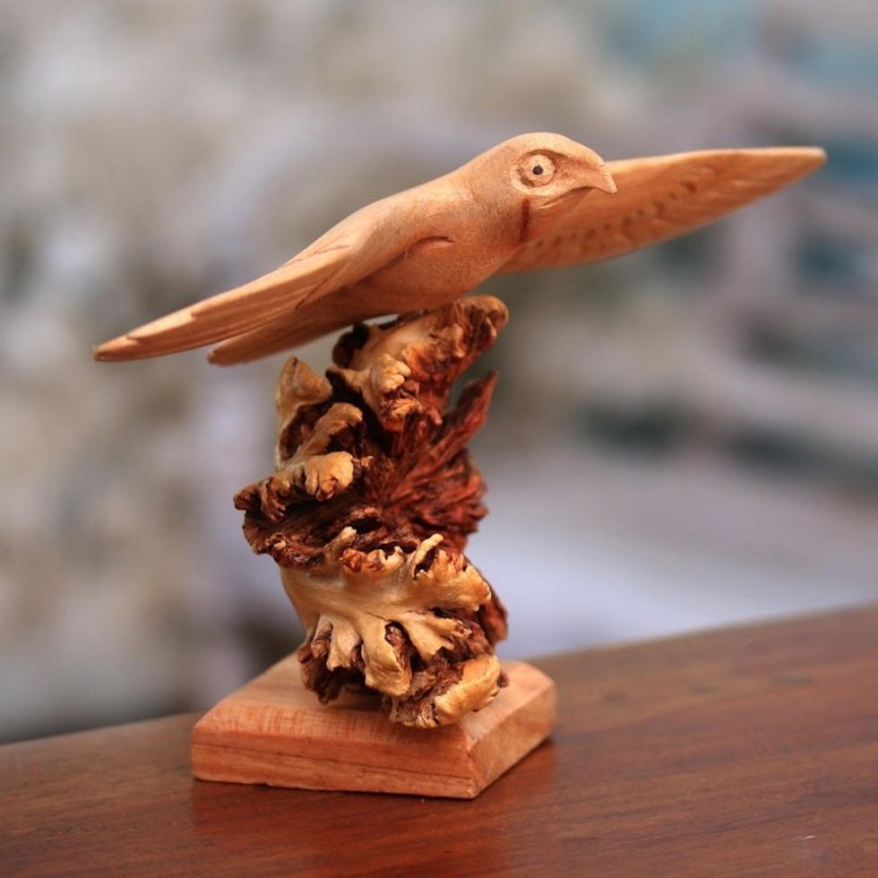 Wood Eagle Sculpture by a Balinese Artist 'Alighting Eagle'