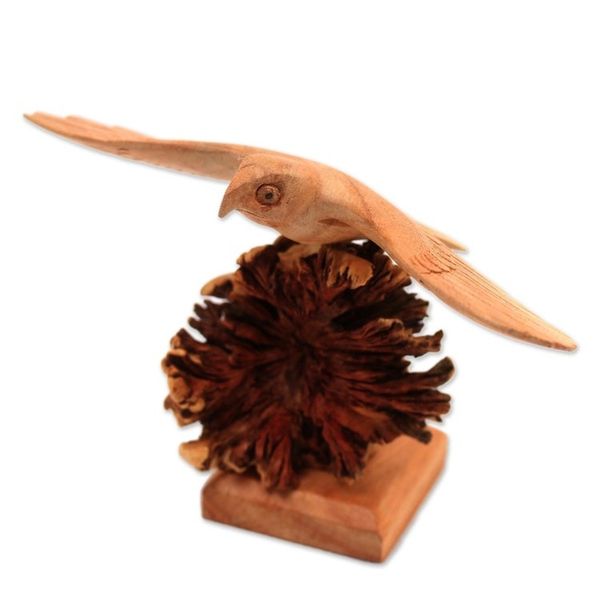 Alternate image for Wood Eagle Sculpture by a Balinese Artist Alighting Eagle