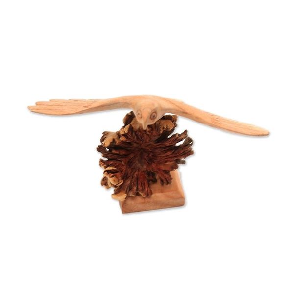 Alternate image for Wood Eagle Sculpture by a Balinese Artist Alighting Eagle