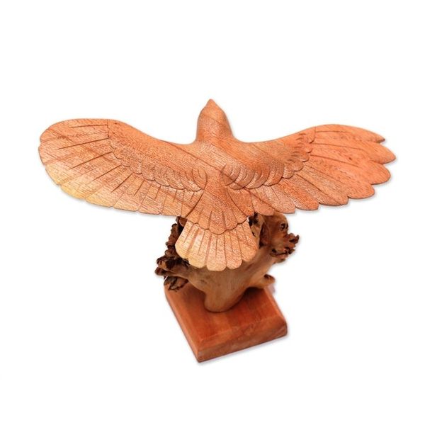 Alternate image for Wood Eagle Sculpture by a Balinese Artist Alighting Eagle