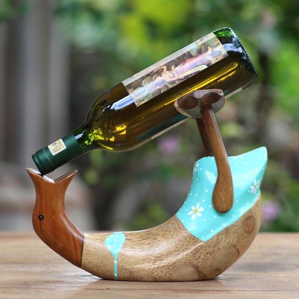 Cute Hand Carved and Painted Duck Bottle Holder 'Lady's Choice'
