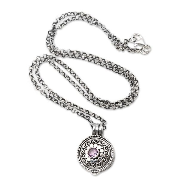 Alternate image for Amethyst and Sterling Silver Locket Pendant Necklace Gianyar Grace