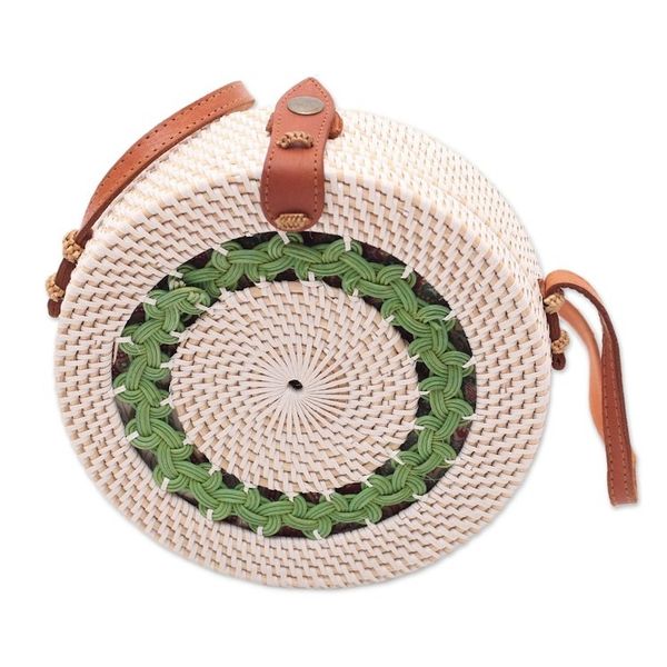 Alternate image for Hand Woven Round Bamboo Shoulder Bag Green Circuit