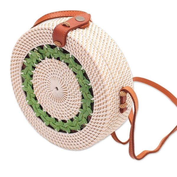 Alternate image for Hand Woven Round Bamboo Shoulder Bag Green Circuit