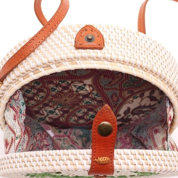 Alternate image for Hand Woven Round Bamboo Shoulder Bag Green Circuit