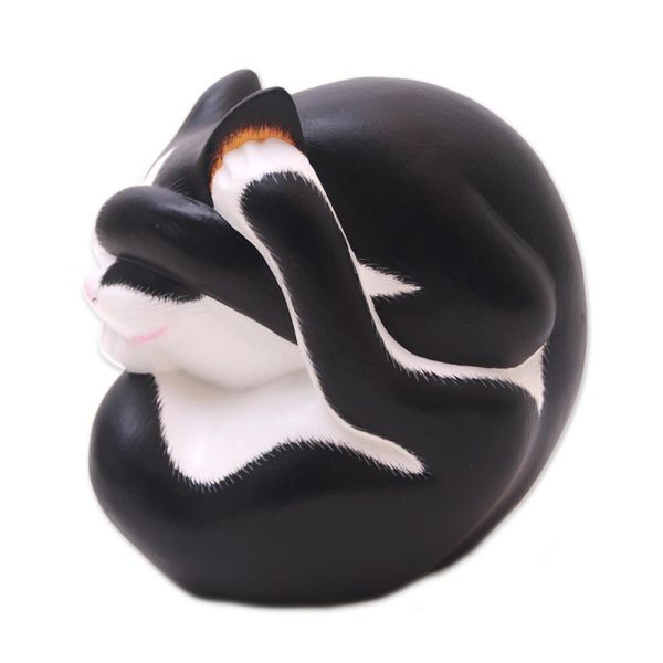 Alternate image for Black and White Wood Yoga Cat Sculpture from Bali Black and White Yogi Cat