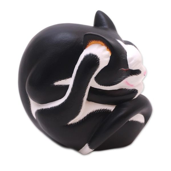 Alternate image for Black and White Wood Yoga Cat Sculpture from Bali Black and White Yogi Cat