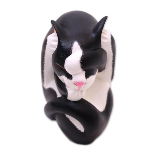 Alternate image for Black and White Wood Yoga Cat Sculpture from Bali Black and White Yogi Cat