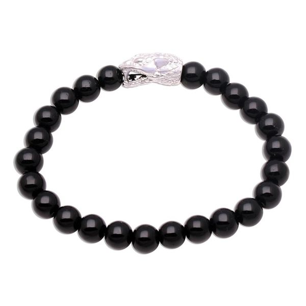 Alternate image for Rhodium Plated Snake-Themed Onyx Beaded Stretch Bracelet Fierce Snake