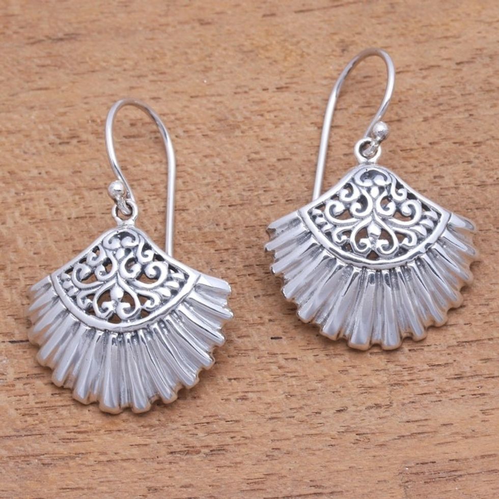 Sterling Silver Clam Shell Dangle Earrings from Bali 'Gleaming Clam Shells'