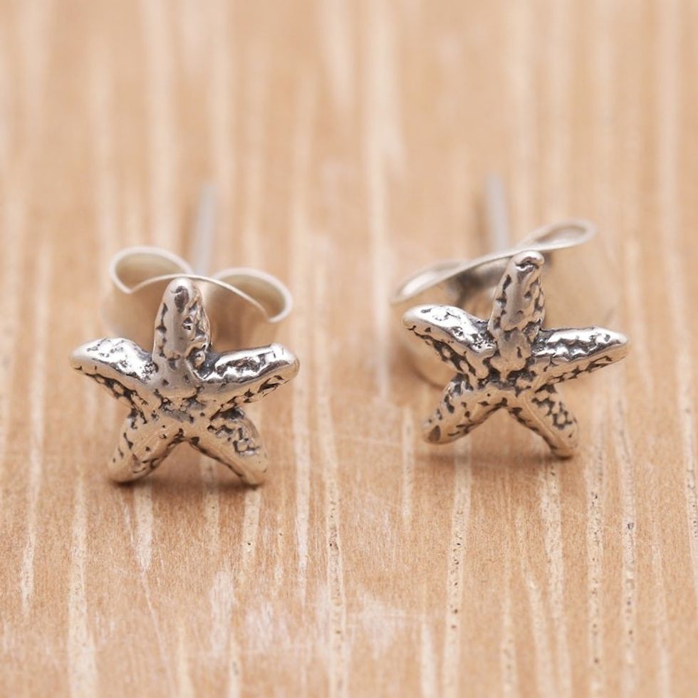 Sterling Silver Starfish Stud Earrings from Bali 'Cute Starfish'