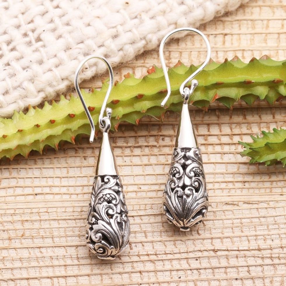 Ornate Sterling Silver Dangle Earrings 'Baroque Bower'