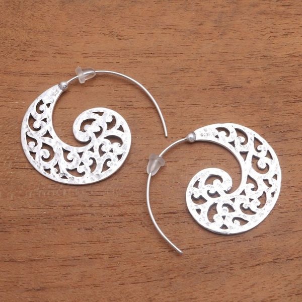 Alternate image for Openwork Sterling Silver Half-Hoop Earrings from Bali Wave Crests