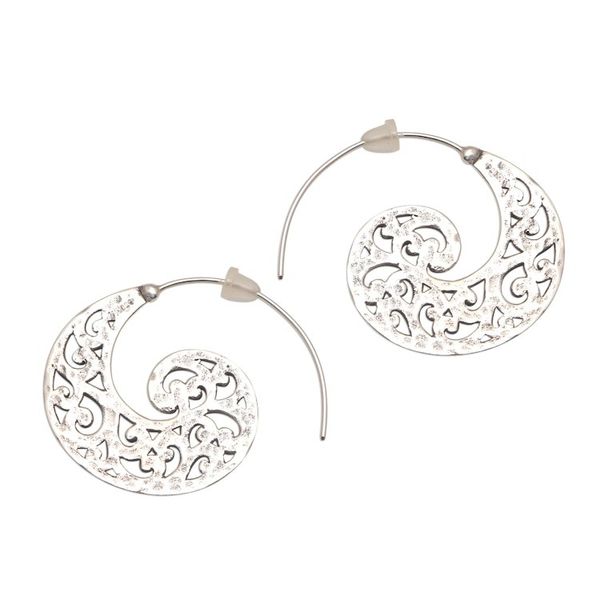 Alternate image for Openwork Sterling Silver Half-Hoop Earrings from Bali Wave Crests