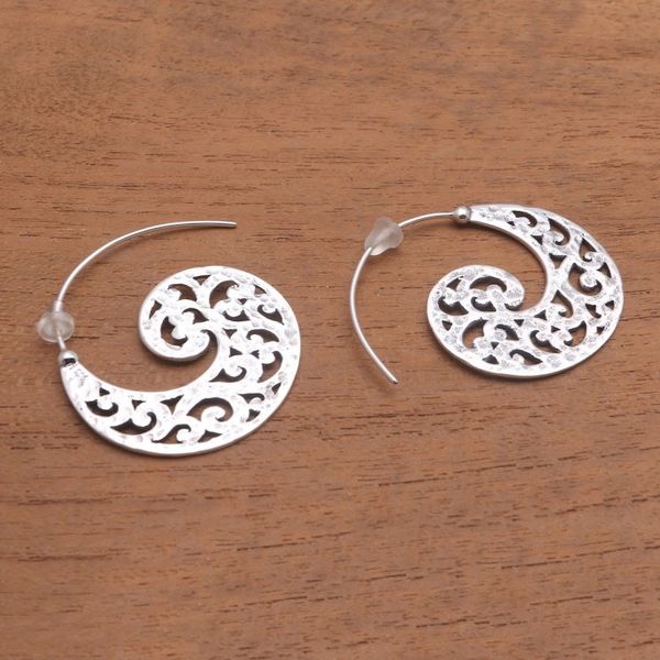Alternate image for Openwork Sterling Silver Half-Hoop Earrings from Bali Wave Crests