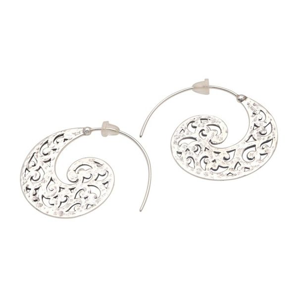 Alternate image for Openwork Sterling Silver Half-Hoop Earrings from Bali Wave Crests