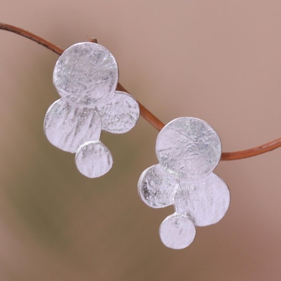 Circle Pattern Modern Sterling Silver Drop Earrings 'Elegant Bubbles'