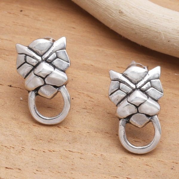 Alternate image for Jaguar Face Sterling Silver Drop Earrings Jaguar Face
