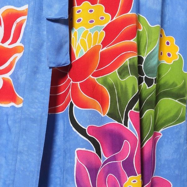 Alternate image for Blue and Multicolored Floral Rayon Robe Beautiful Flowers in Blue