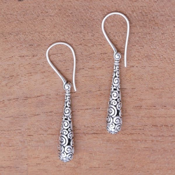 Alternate image for Drop-Shaped Sterling Silver Dangle Earrings Crafted in Bali Buddhas Drops